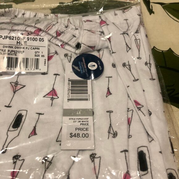 HUE Printed Capri Pajama Sleep Pant, White - Icy Margarita - Picture 8 of 11